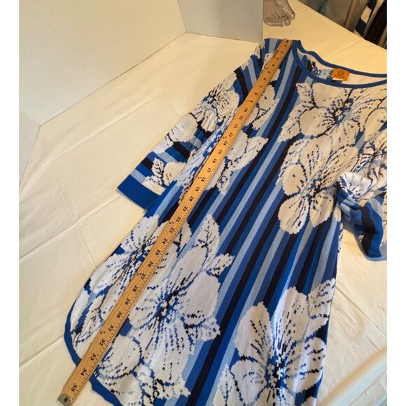 Ruby Rd. Blue, Black & White Floral Striped Tunic Dress Womens Large Rayon Boho - Picture 7 of 7